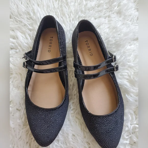 torrid Shoes Womens Torrid Black Silver Glitter Velvet Mary